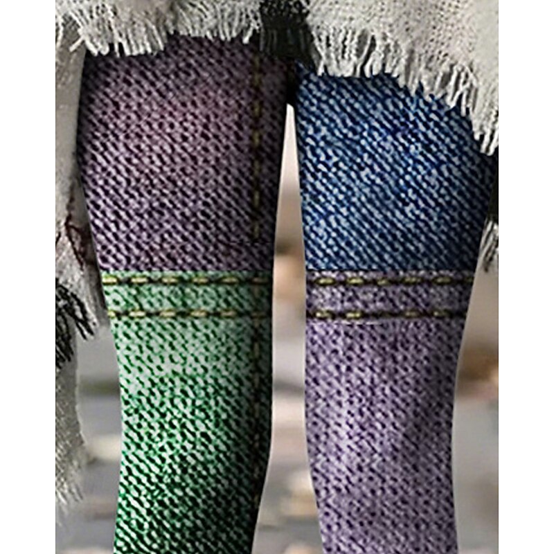 Women's Pants Trousers Leggings Cozy Leggings Streetwear Casual Full Length High Waist Color Block Elastic Waist Print Breathability Comfortable Stretchy Vacation Street Daily Wear Purple Summer2