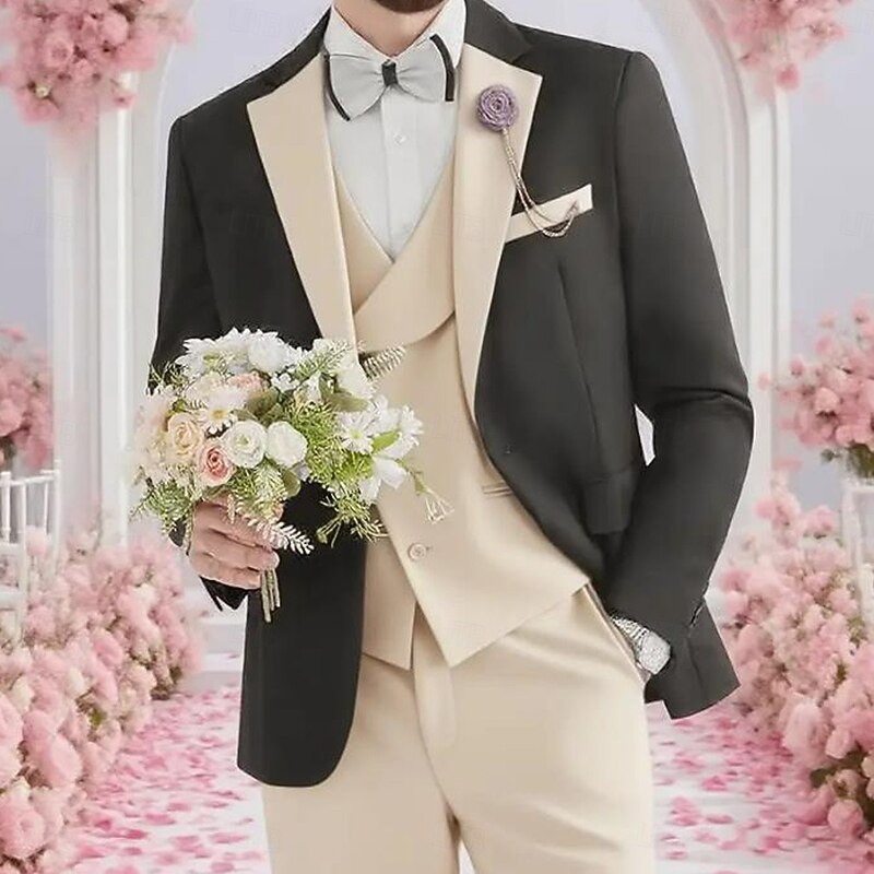 Men's Wedding Party Suits Notch Lapel Champagne Party Formal Solid Colored Slim Fit 3 Piece Single Breasted One-button