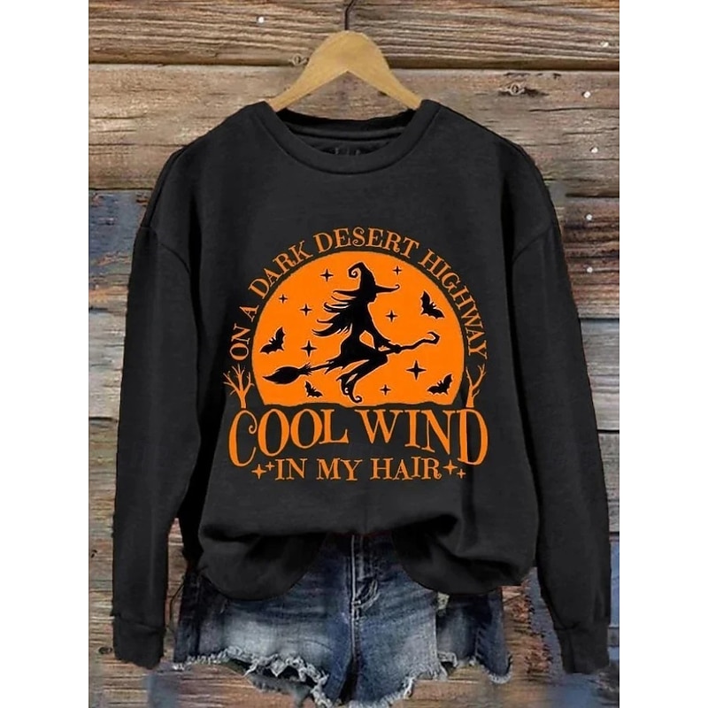 Halloween Women's Pullover Sweatshirt Witch Graphic Skull Fashion Casual Long Sleeve Crew Neck Round Neck Regular Tops Street Dailywear Casual Print Black Purple Orange Green Gray Fall Winter