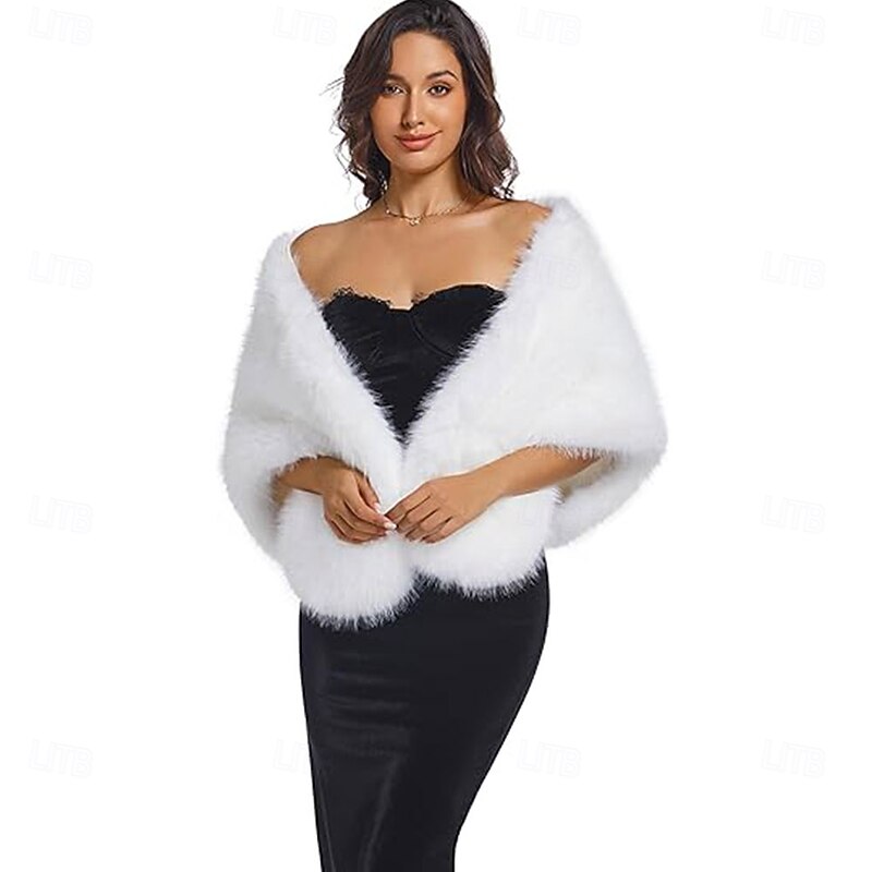 Faux Fur Wedding Shawl Wrap for Women Thick Scarf Winter Warm Outerwear Double Hook Adjustment4