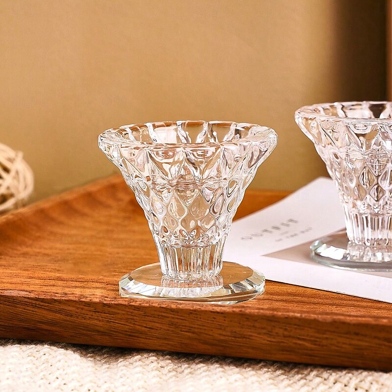 Diamond Pattern Crystal Glass Candle Holder, Small Round Glass Tealight Candle Stand, Elegant Tabletop Decor for Holidays, Romantic Candlelight Dinner & Home Decorations3