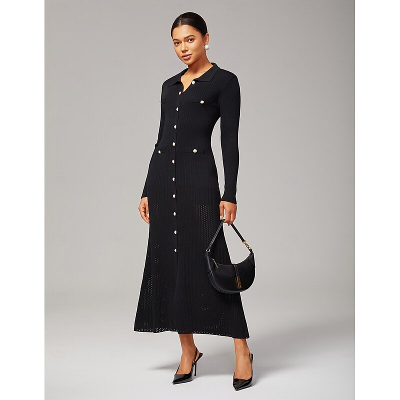 Women's Elegant Black Knit Maxi Dress2