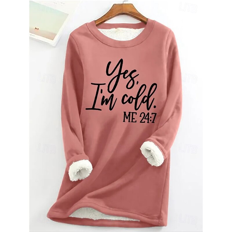 Women's Pullover Sweatshirt Letter Casual Comfrt Long Sleeve Crew Neck Regular Tops Street Dailywear Print Black Yellow Pink Red Blue Fall Winter