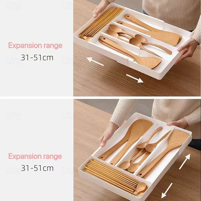 Expandable Retractable Drawer Organizer Tray – Adjustable Kitchen Utensil Storage Box for Large Spoons, Forks, Knives, and Cutlery Rack3