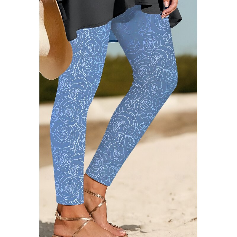 Women's Leggings Vacation Vintage Ethnic Style Ankle-Length High Waist Floral Graphic 3D Print Quick Dry Breathability Soft Stretchy Outdoor Home Causal Black White Blue Spring Fall Skinny