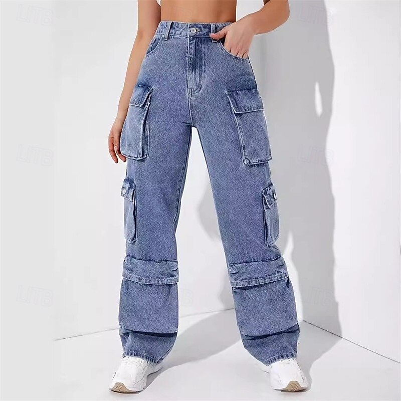 Women's Jeans Cargo Pants Pants Trousers Fashion Streetwear Full Length High Waist Solid Colored Pocket Comfortable Micro-elastic Sports & Outdoor Daily Wear Blue Spring Fall Regular Fit