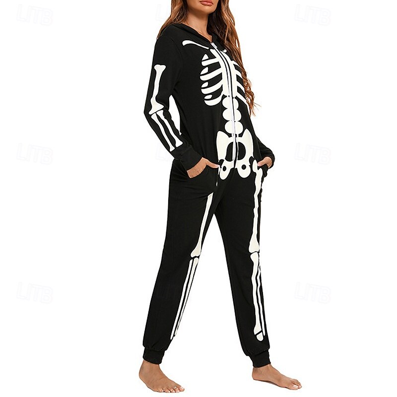 Family Pajamas Jumpsuit Skull Halloween pattern Home Print Black Long Sleeve Active Matching Outfits4