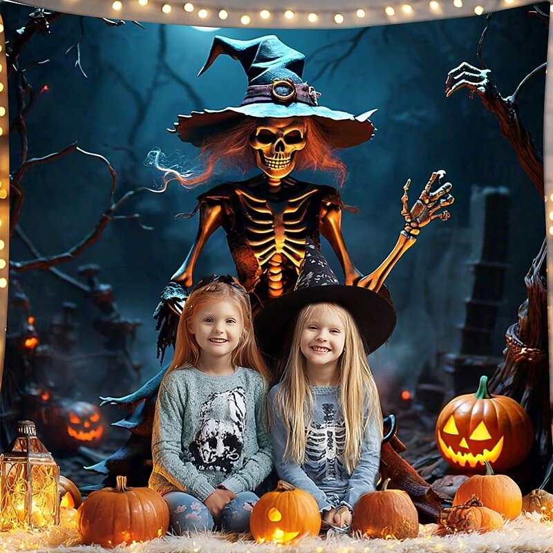Halloween Tapestry Banners Wall Hangings Skeleton Witch Dark Punk Gothic Style Party Dorm Shooting Backgrounds Home Decor