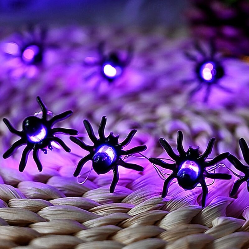 Halloween Spider String Lights 2m 20LED 5m 50LED Purple Spider Lights Battery Operated Halloween Decor Lights 3D Spider String Lights for Halloween Home Staircases Garden Porch Decoration2