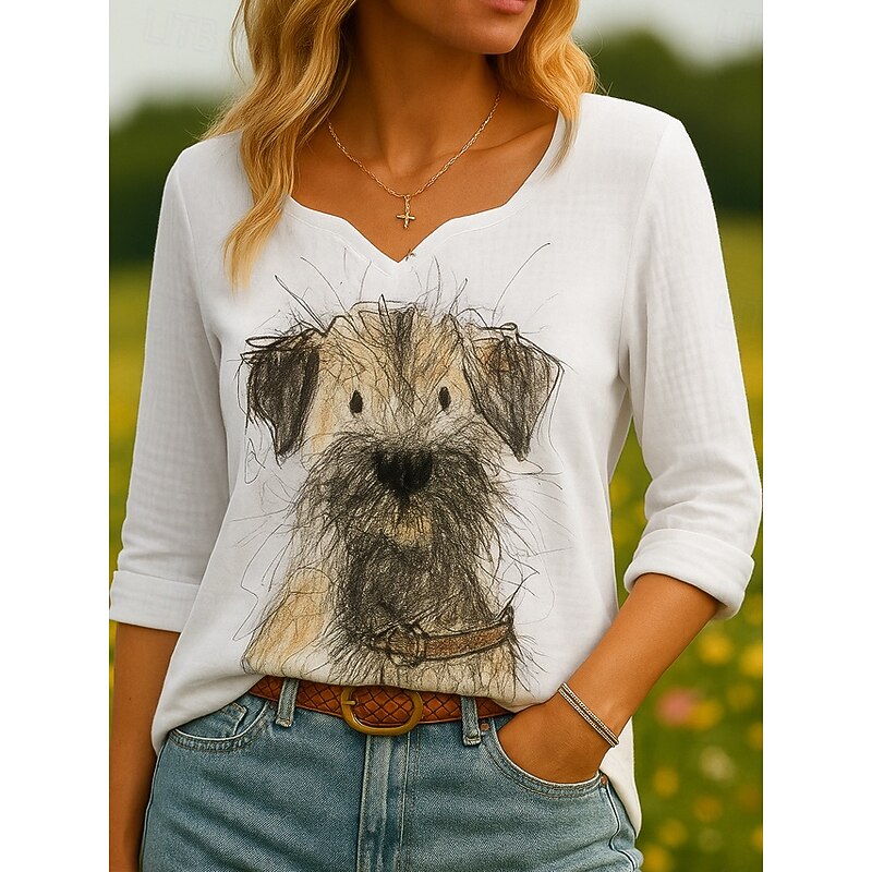 Women's 100% Cotton Shirts Graphic Animal Vintage Tropical Stylish 3/4 Length Sleeve Asymmetrical Regular Tops Daily Holiday White Brown Khaki Summer Spring2