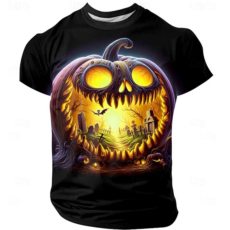 Halloween Men's Pumpkin T Shirt Short Sleeve T shirt 3D Print Crew Neck Shirt Exaggerated Designer Horror Party Street Holiday Yellow Orange Green Summer Spring All Seasons Clothing Apparel S M L XL2