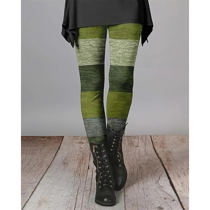 Women's Pants Trousers Leggings Cozy Leggings Streetwear Casual Full Length High Waist Color Block Elastic Waist Print Breathability Comfortable Stretchy Vacation Street Daily Wear Light Brown Brown