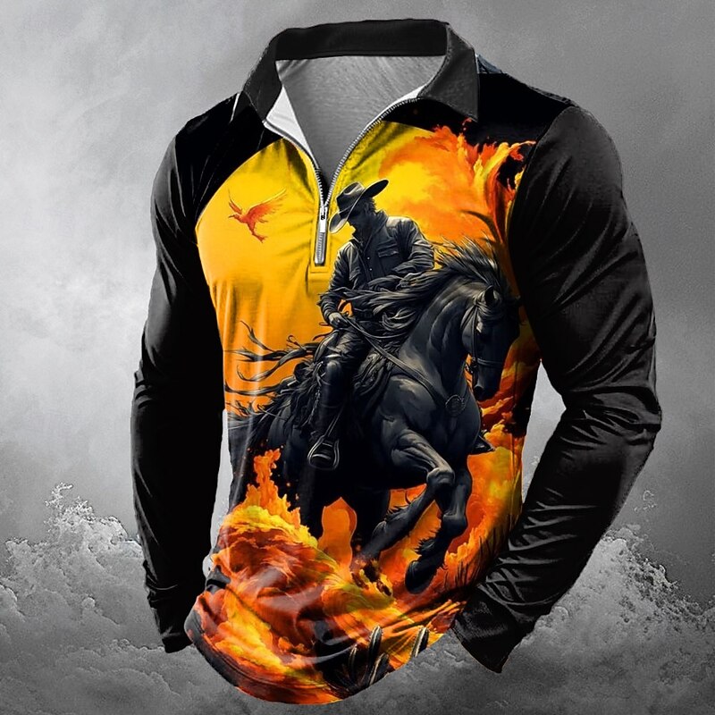 Halloween Men's Pumpkin Zip Polo Shirts Polo Shirts Lapel Casual Horror Dark Outdoor Festival Outfit 3D Print Spring Fall Winter Black Yellow Orange3
