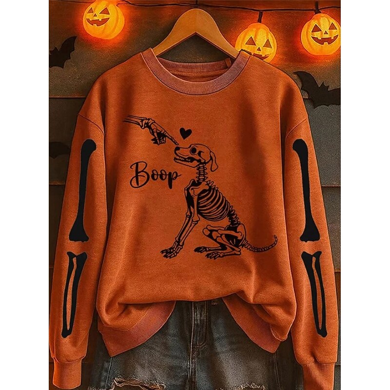 Halloween Women's Pullover Sweatshirt Ghost Graphic Animal Cat Fashion Casual Long Sleeve Crew Neck Round Neck Regular Tops Street Dailywear Casual Print Black White Pink Orange Dark Blue Fall Winter3