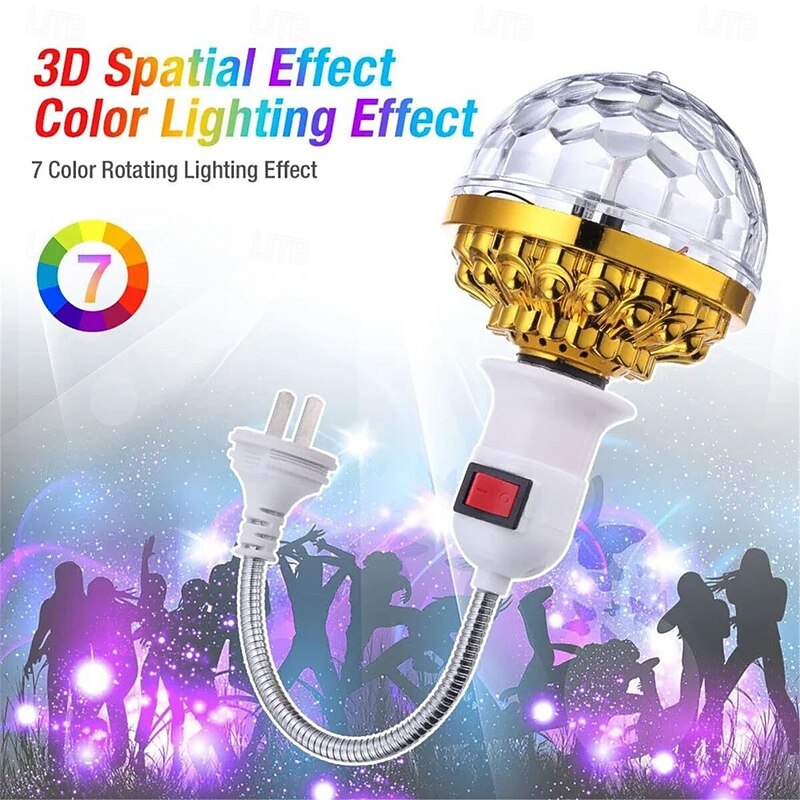 E27 Colorful Rotating Ball Light Automatic Rotating Ball Bulb With Socket Ball RGB LED 6 Beads Stage Light For Family Room Party