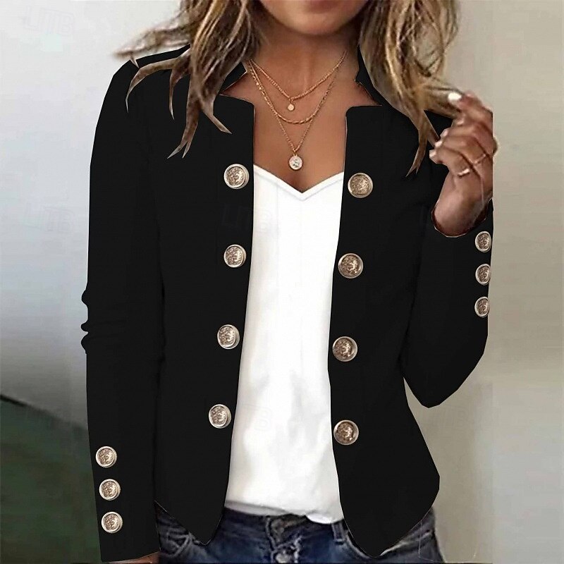 Women's Blazer Comfortable Buttons Fashion Plain Street Holiday Double Breasted Regular Stand Collar Regular Fit Long Sleeve Outerwear Black White Pink Fall2