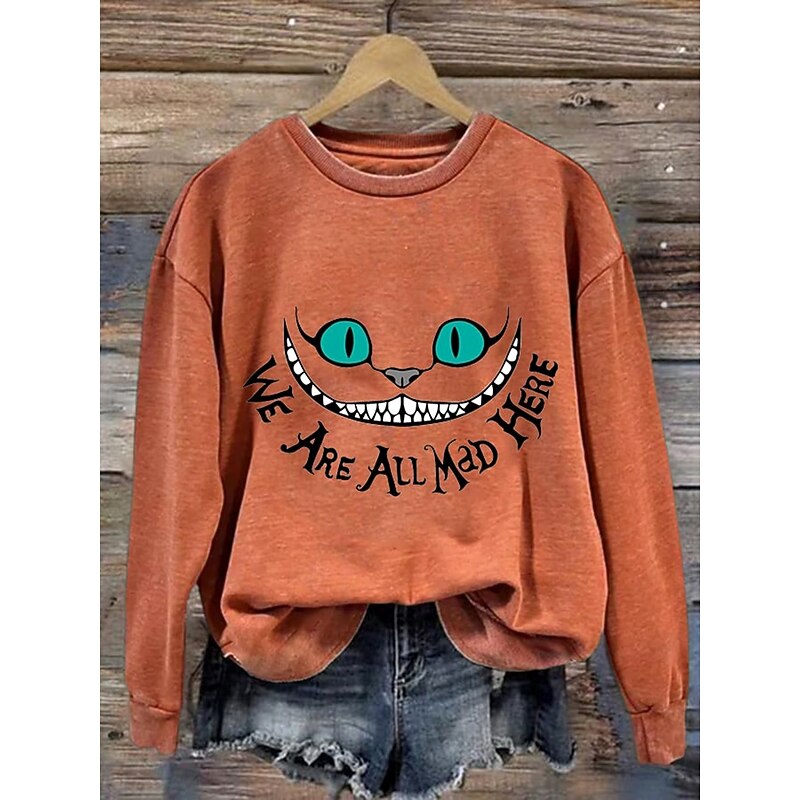 Halloween Women's Pullover Sweatshirt Monster Graphic Animal Letter Fashion Casual Long Sleeve Crew Neck Regular Tops Street Dailywear Casual Print Black Light Green Orange Fall Winter2