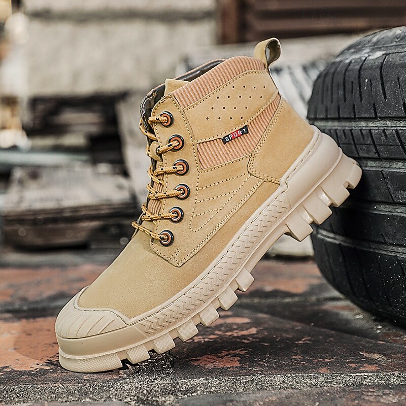 Men's Khaki Ankle Hiking Boots with Thick Rubber Outsole – Breathable Durable Outdoor Footwear for Mountain Climbing, Work and Adventure Travel4