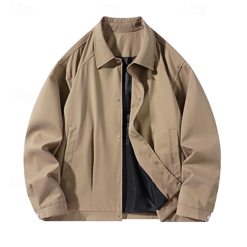 Men's Jacket Casual Jacket Outdoor Vacation Warm Zipper Pocket Fall Winter Plain Fashion Streetwear Standing Collar Regular Apricot Black Brown Jacket
