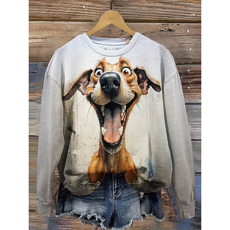 Women's Sweatshirts Graphic Animal Vintage Casual Long Sleeve Crew Neck Regular Tops Street Dailywear Casual Print Yellow Blue Purple Green Gray Spring Fall Winter3