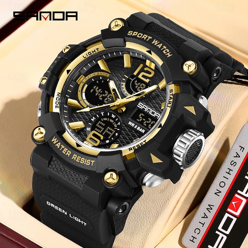 Fashion SANDA New 6276 Student Electronic Watch Alarm Clock Multifunctional Dual Display Waterproof LED Men's Electronic Watch3