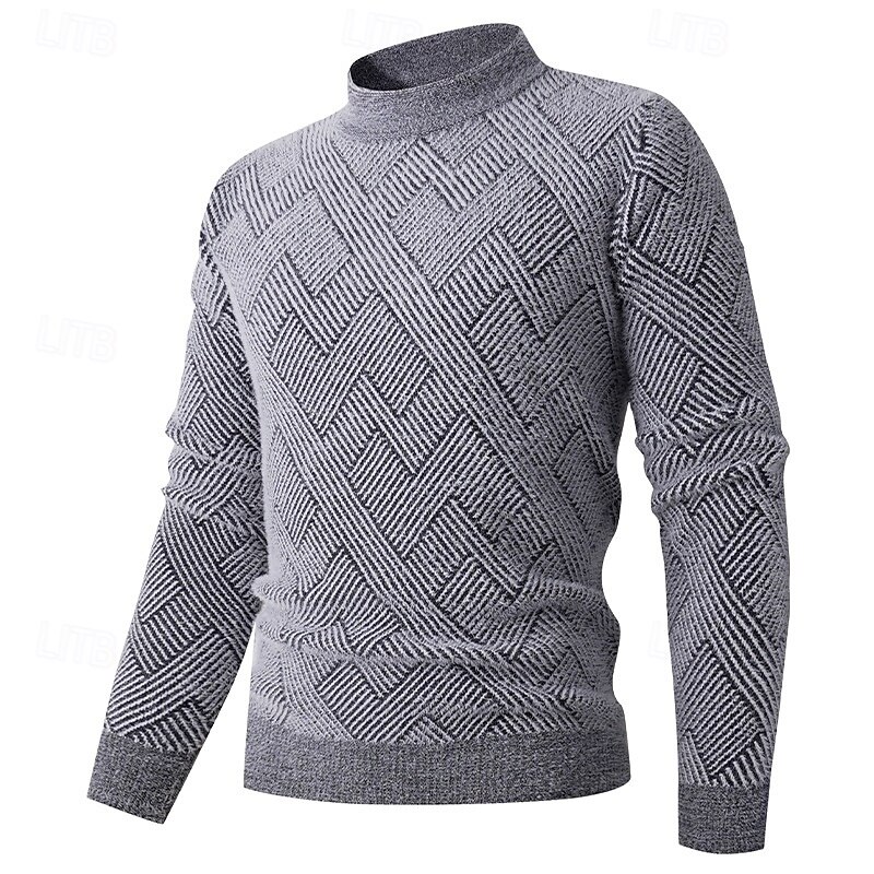 Men's Sweater Pullover Sweater Jumper Ribbed Knit Regular Tops Knitted Slim Fit Plain High Neck Knitwear Contemporary Casual Daily Wear Clothing Apparel Fall Light Grey Dark Gray M L XL2