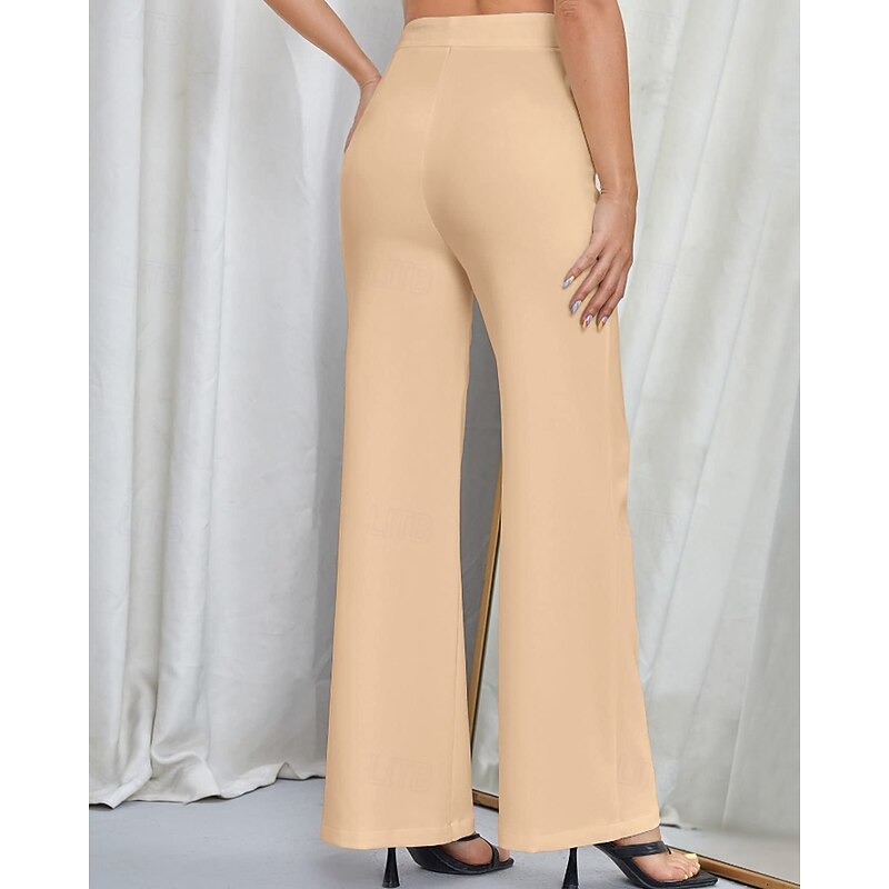 Women's Wide Leg Slacks Streetwear Casual Full Length Natural Plain Elastic Waist Soft Street Holiday Daily Wear Maroon Black Light Purple Green Fall Winter Regular Fit3