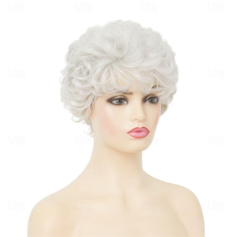 White Short Wigs Womens Curly Wig with Bangs Old Woman Pixie Cut Hair Wig for Cosplay Daily Use3