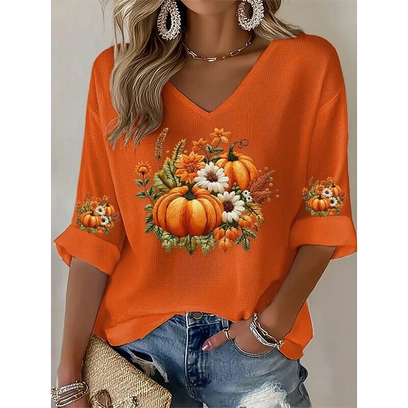 Halloween Women's Boho T-shirt Graphic Elegant Vintage Fashion Half Sleeve V Neck Regular Tops Daily Going out Weekend Black Blue Orange Green Beige Summer Spring Fall - Main Image