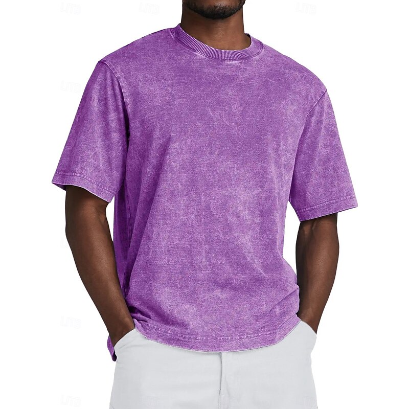 Men's Tee Tee Top Short Sleeve Crewneck Summer Fall Retro Solid / Plain Color Fashion Designer Nostalgic Fashion Vintage Vacation Street Going out Black Light Green Sky Blue Top Tee for Men