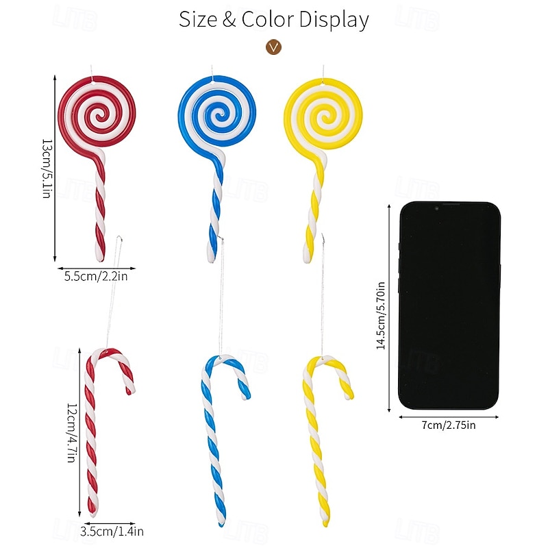 12pcs Christmas Candy Cane Hanging Ornaments, Colorful Lollipop Candy Cane Decorations, Red and White Christmas Tree Hanging Decor, Holiday Party and Gift Accessories2