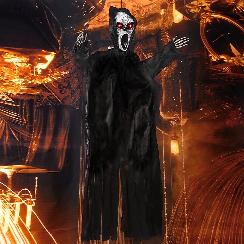 Halloween Decorations Screaming Scarecrow Hanging Ghost Voice-Activated Light-Up Sound-Activated Hanging Ornament Bar Haunted House Escape Room Decoration Props