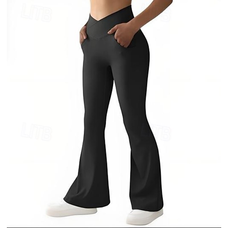 Women's Yoga Pants Yoga Leggings Flare Leg High Waist Pilates Gym Workout Workout Tights Solid Color Black White Dark Gray Fall Sports Activewear Stretchy Slim2