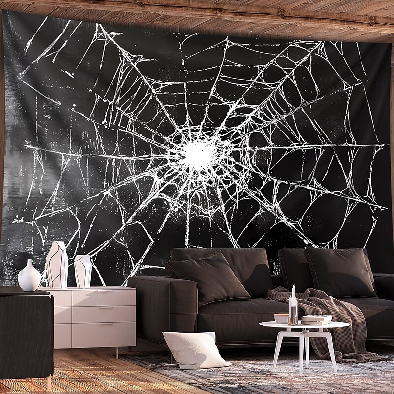Dungeon Corridor Tapestry – Spooky Medieval Hallway Wall Hanging with Torches and Cobwebs for Halloween or Gothic Decor4