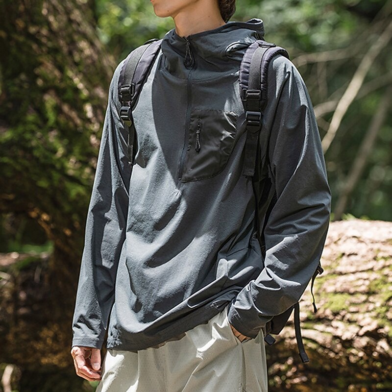 Men's Hiking Shirt UV Protection Shirt Long Sleeve Top Outdoor UV Sun Protection Quick Dry Breathable Polyester Dark Grey Light Grey Green Tennis Camping / Hiking / Caving Running3