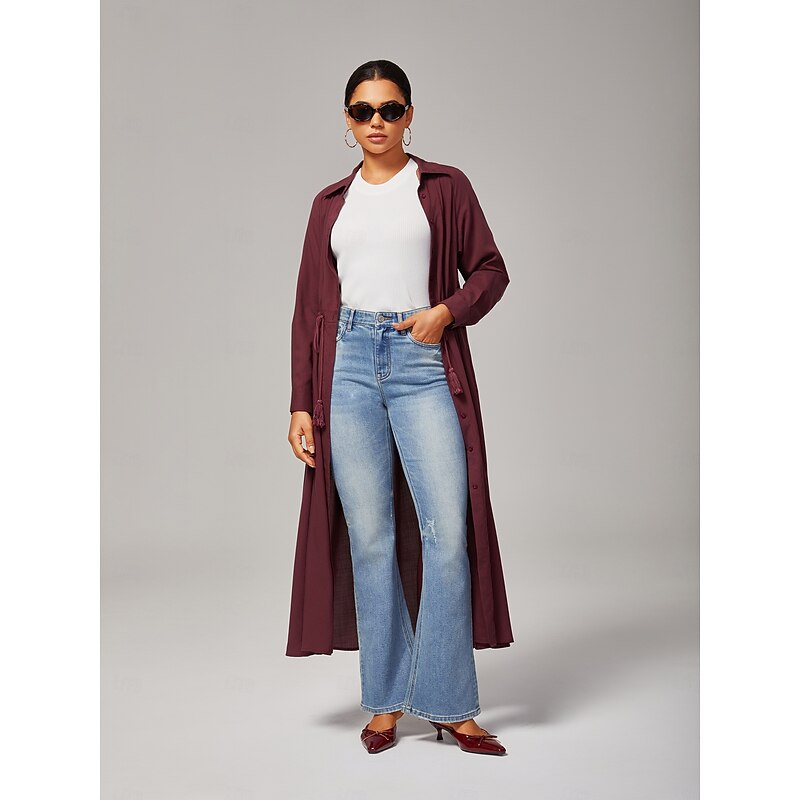 Women's Dress Casual Boho Maxi Mid Rise Dress Wine Red Lyocell Comfortable Breathable Adjustable Waistband4