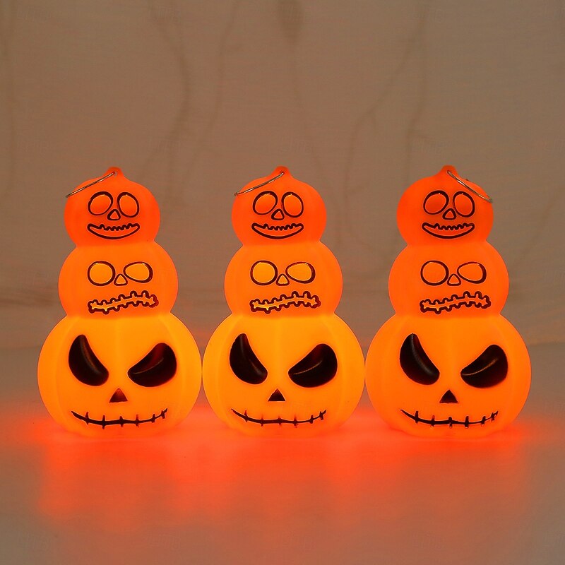 3 Pcs 12.2 * 7.6CM Halloween 3 Head Expression Pumpkin LED Electronic Ornament Light Luminous Pendant Indoor and Outdoor Gathering Restaurant Atmosphere Decoration Light AG10 * 3 Battery3