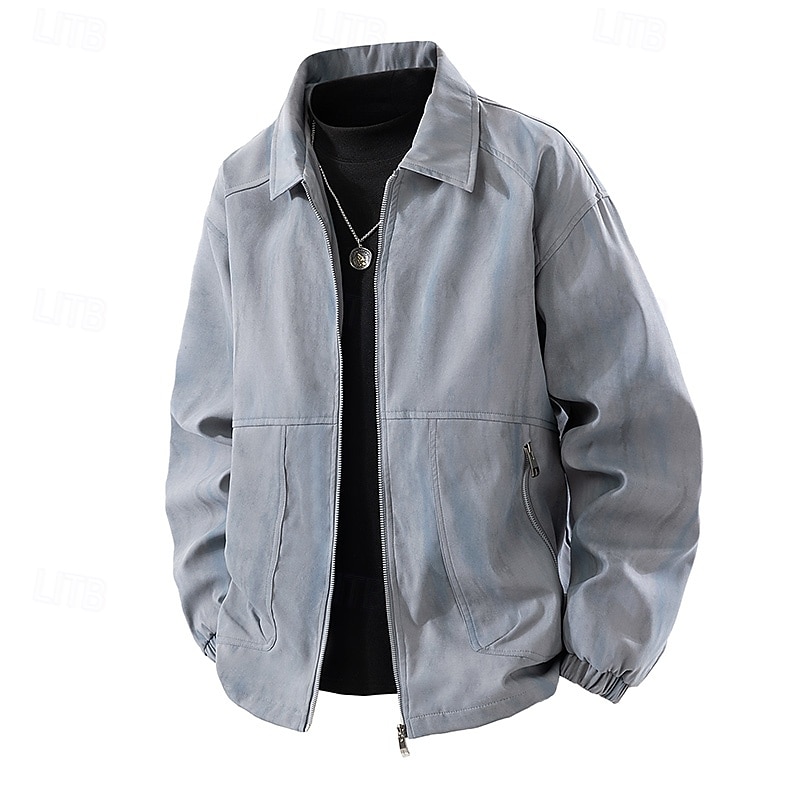 Men's Jacket Casual Jacket Outdoor Vacation Warm Zipper Pocket Fall Winter Plain Fashion Streetwear Standing Collar Regular Dark Gray Black Khaki Jacket