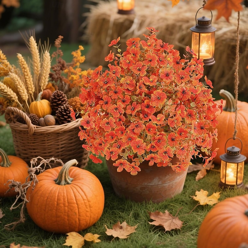 Fall Artificial Topiary Ball Tree with Ground Spike, 25" UV Resistant Faux Flowers & Greenery Shrubs for Outdoor Garden, Porch, Patio Autumn Decorations4