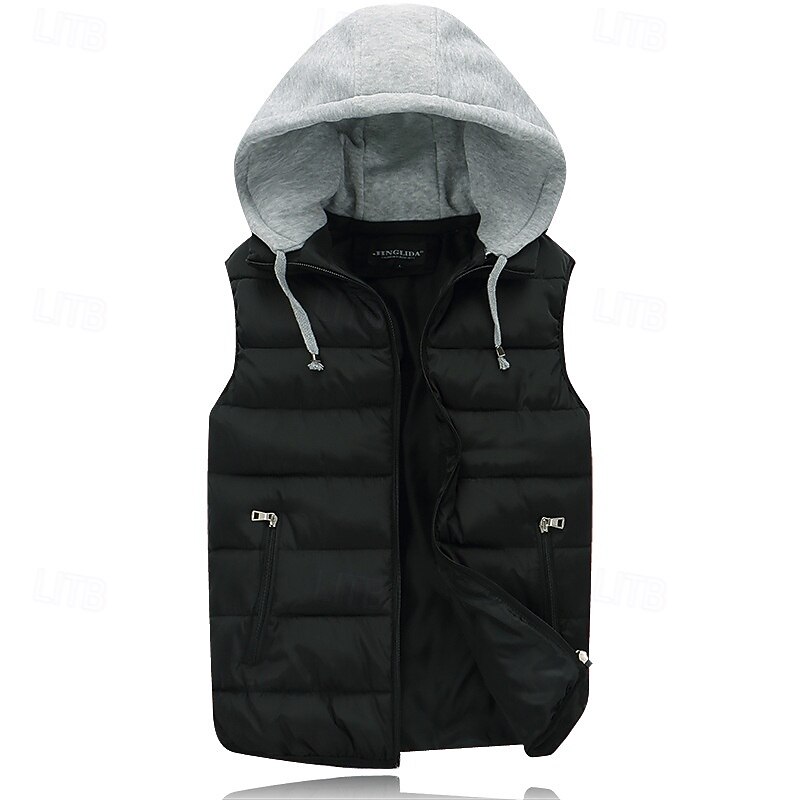 Men's Puffer Vest Vest Gilet Vacation Daily Date Fashion Casual Winter Pocket Polyester Warm Comfortable Solid Color Zipper Hooded Regular Fit Black Red Orange Dark Blue Vest2