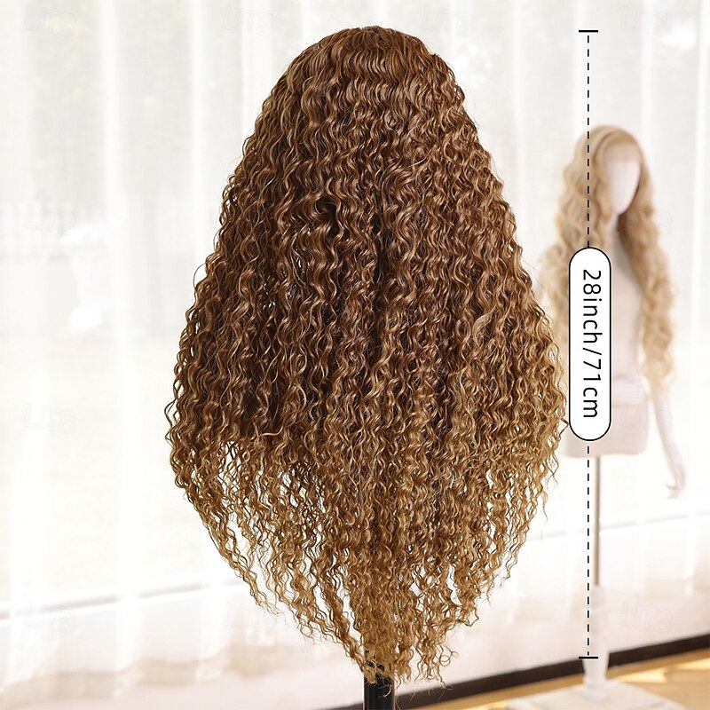Synthetic Lace Wig Deep Curly Style 28 inch Light Brown Middle Part U Part Wig Women's Wig Light Brown4
