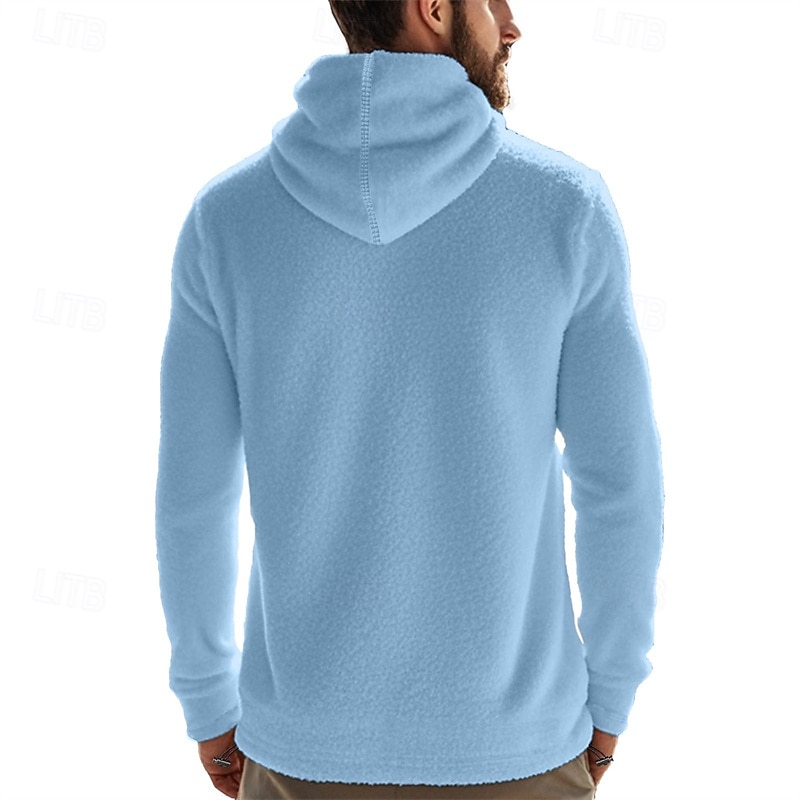Men's Hoodie Polar Fleece Black Army Green Khaki Dark Gray Light Blue Hooded Plain Drawstring Sports & Outdoor Daily Holiday Polyester Streetwear Basic Casual Fall Winter Clothing Apparel Hoodies2