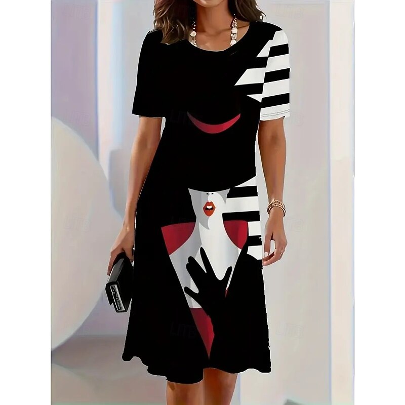 Women's Midi Dress T Shirt Dress Tee Dress Shift Dress Summer Dress Casual Formal Daily Regular Fit Floral Abstract Short Sleeve Crew Neck Black White Dark Red Summer Spring2