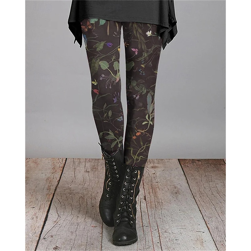 Women's Pants Trousers Leggings Cozy Leggings Streetwear Casual Full Length High Waist Floral Elastic Waist Print Breathability Comfortable Stretchy Vacation Street Daily Wear Green Summer Spring Fall