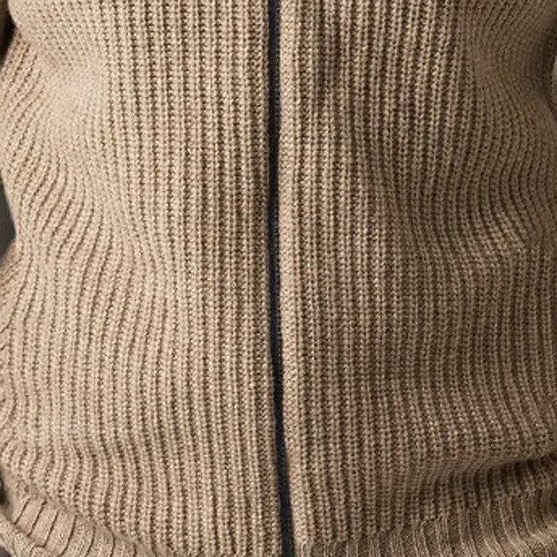 Men's Sweater Cardigan Sweater Zip Sweater Ribbed Knit Regular Tops Knitted Plain Stand Collar Vacation Fashion Casual Daily Wear Clothing Apparel Spring &  Fall khaki M L XL2