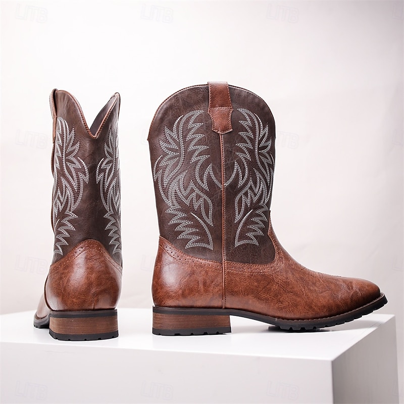 Men's Western Cowboy Boots - Classic Embroidered Mid-Calf Rodeo Style Footwear for Casual Ranch Wear and Country Outfits4