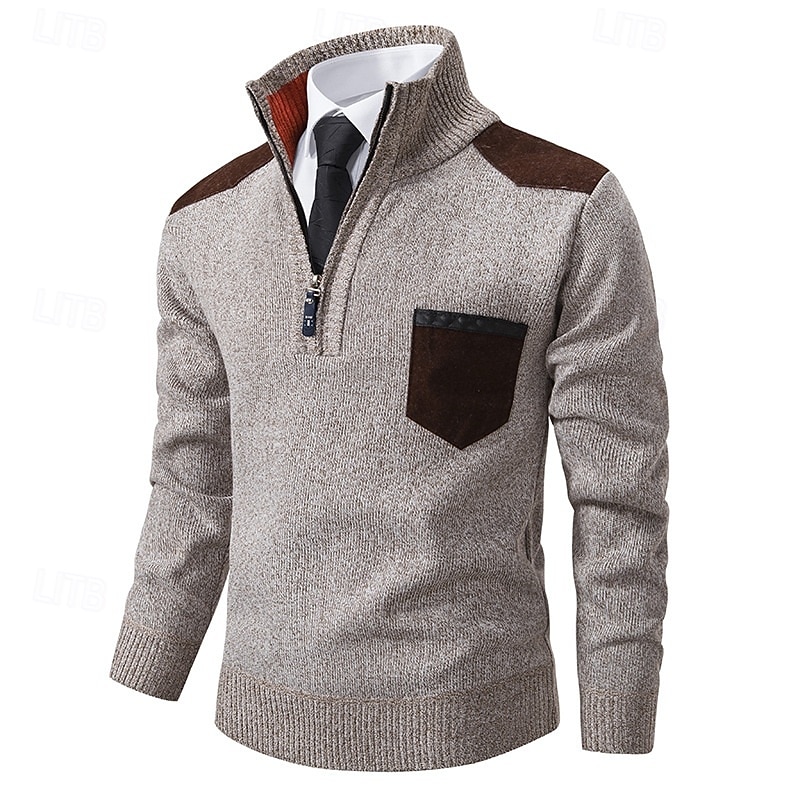 Men's Sweater Pullover Sweater Jumper Ribbed Knit Regular Tops Knitted Slim Fit Plain Stand Collar Knitwear Contemporary Casual Daily Wear Clothing Apparel Fall Winter Navy Blue Orange M L XL