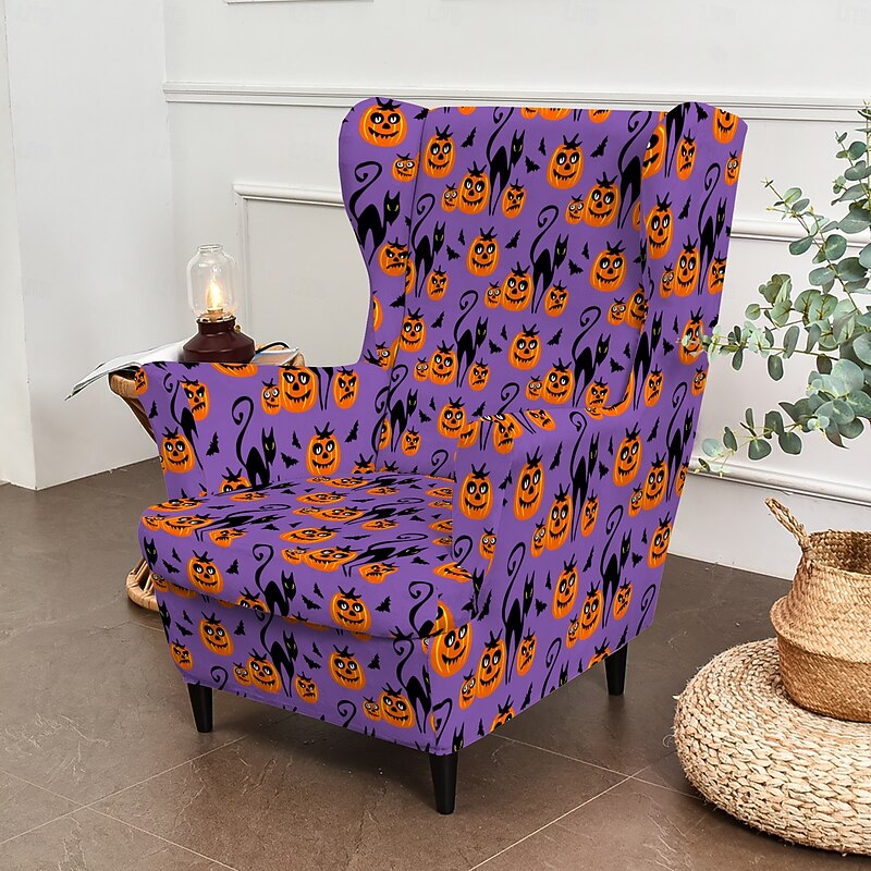 Wingback Chair Slipcover - Floral/Striped/Geometric Print Polyester Cover | Fits Most High-Back Armchairs | Machine Washable4