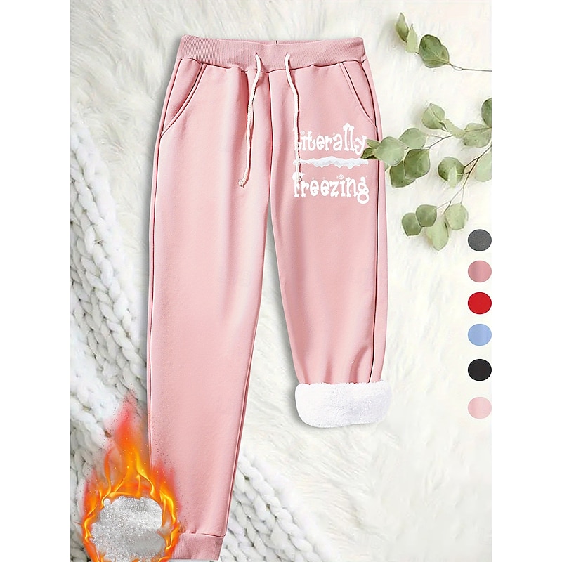 Women's Sweatpants Fleece Pants Down Pants Vintage Casual Full Length High Waist Graphic Letter Drawstring High Elasticity Daily Sports Grey Black Pink Red Summer Spring Fall Regular Fit3