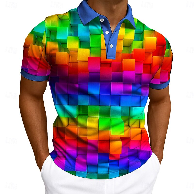 Men's Grid / Plaid Patterns Polo Sports Polo Shirts Short Sleeve Polo Shirts Collared Shirts Casual Athleisure Buttons Summer Pink Red